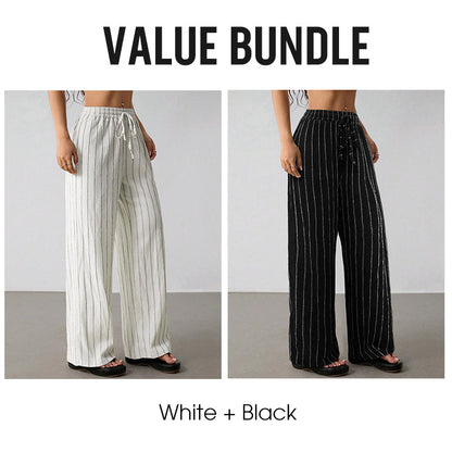 👖 50 % DE RÉDUCTION EN CE MOMENT ! Pantalon large à rayures pour femme avec cordon de serrage – Léger, respirant et à taille ajustable pour un look chic et décontracté ✨🍃