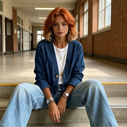 📢📢60 % DE RÉDUCTION !!!⏰Veste en jean classique à boutons pour femme