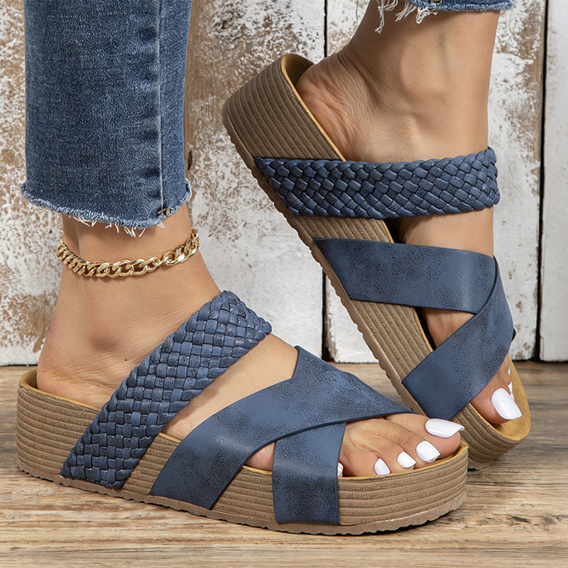 💐 PROMO EXCEPTIONNELLE -50% ! Sandales Compensées à Lanières Entrecroisées – Cuir Souple, Semelle Antidérapante ✨🌿 【Offre Limitée】