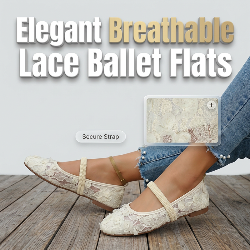 📢📢50 % DE RÉDUCTION !!!⏰Ballerines en dentelle pour femme, à bout carré et respirantes