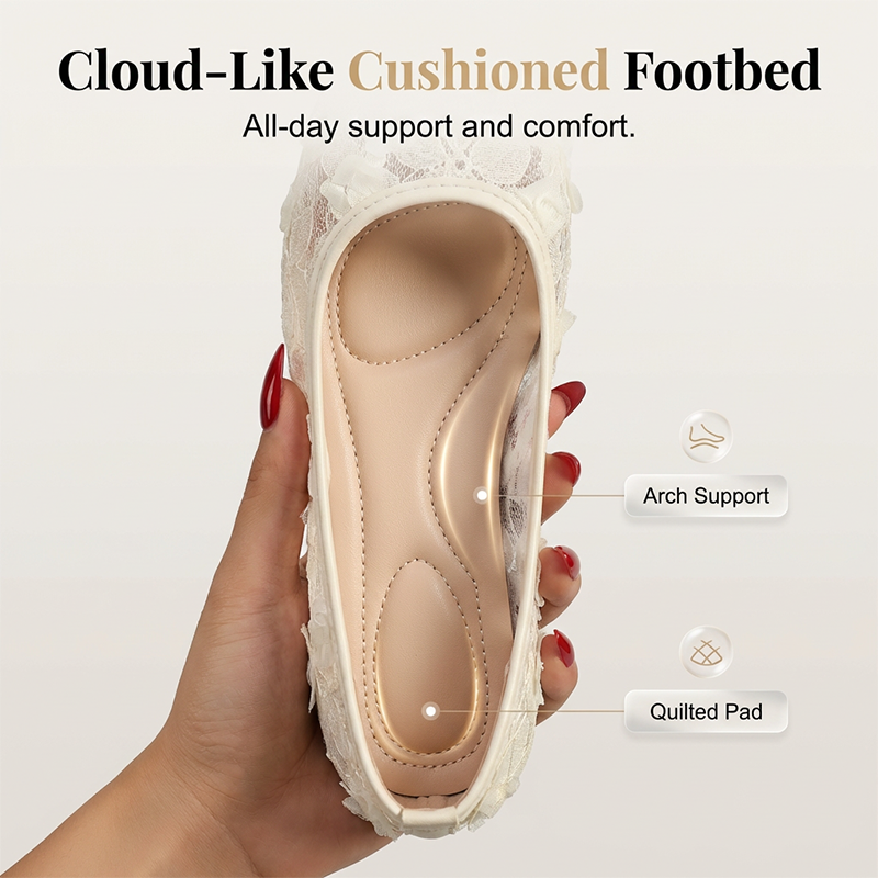 📢📢50 % DE RÉDUCTION !!!⏰Ballerines en dentelle pour femme, à bout carré et respirantes