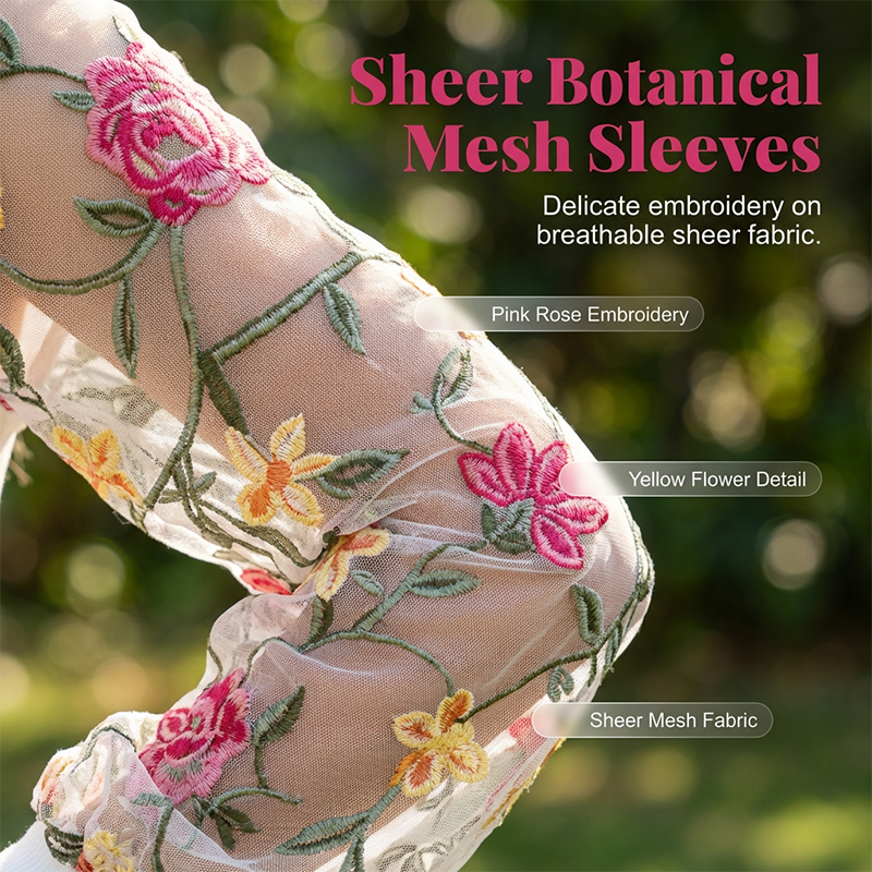Robe à manches en maille brodée de fleurs pour femme