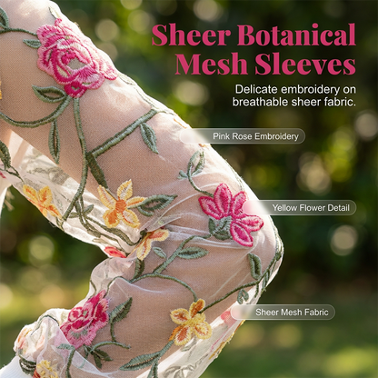 Robe à manches en maille brodée de fleurs pour femme