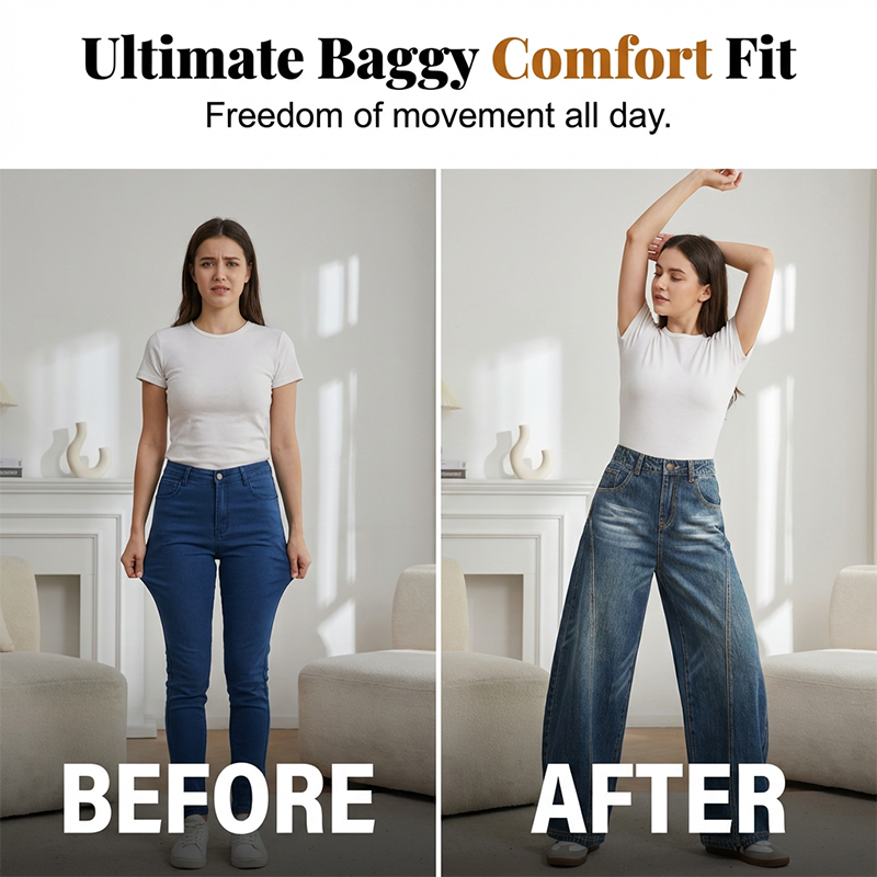 Jean barrel taille haute décontracté pour femme