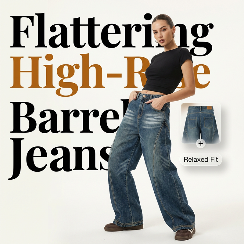 Jean barrel taille haute décontracté pour femme