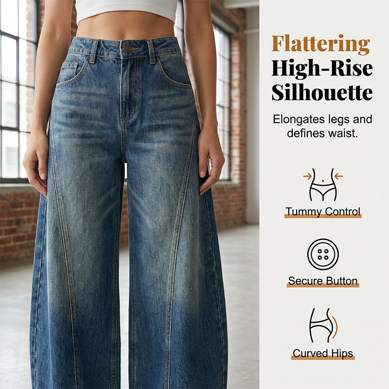 Jean barrel taille haute décontracté pour femme