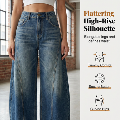 Jean barrel taille haute décontracté pour femme