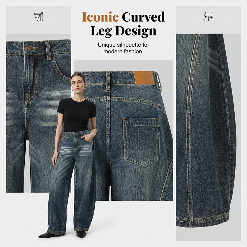 Jean barrel taille haute décontracté pour femme