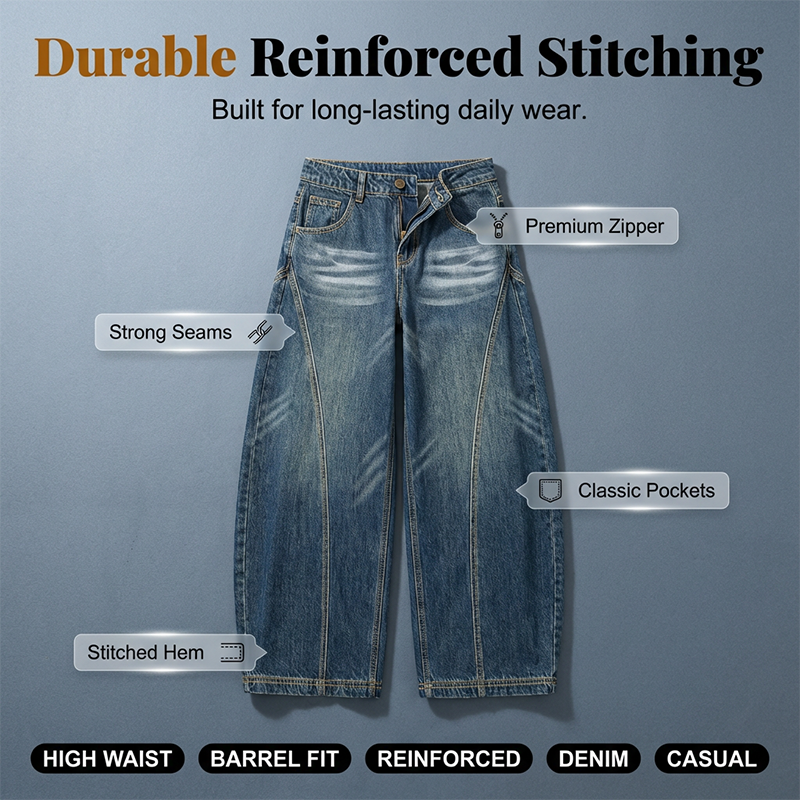 Jean barrel taille haute décontracté pour femme