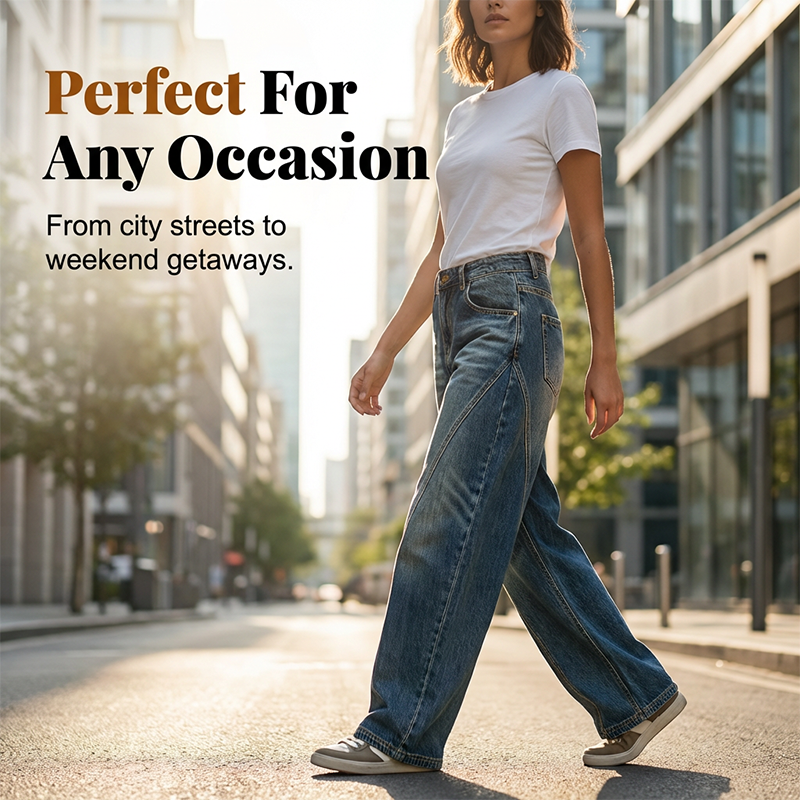 Jean barrel taille haute décontracté pour femme