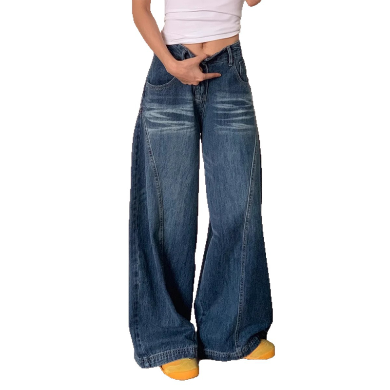 Jean barrel taille haute décontracté pour femme