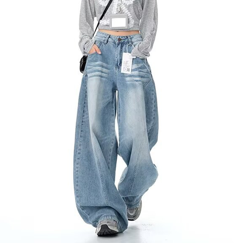 Jean barrel taille haute décontracté pour femme