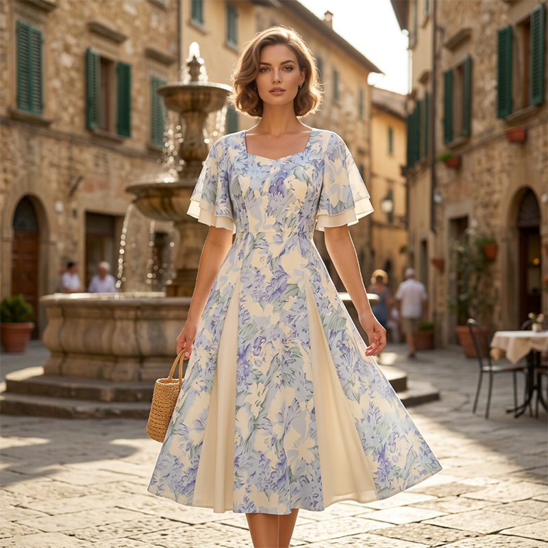 🔥Offres spéciales - Robe évasée à manches flottantes🌸