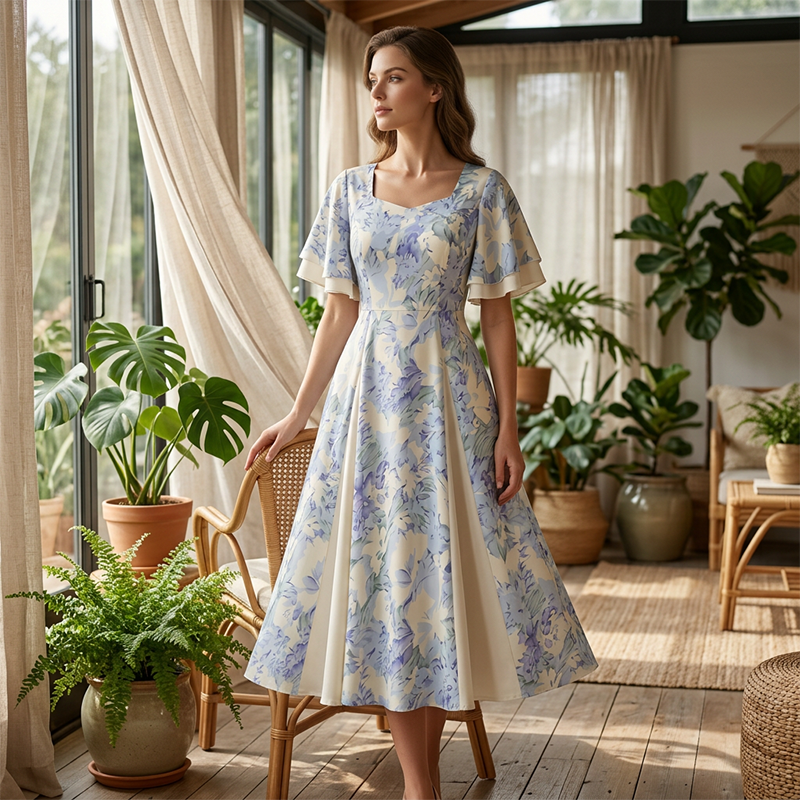 🔥Offres spéciales - Robe évasée à manches flottantes🌸