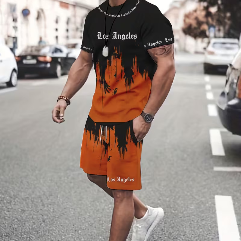 👕 60% DE RÉDUCTION EN CE MOMENT ! 🔥 Ensemble t-shirt et short à imprimé graphique pour homme – Tissu doux, design audacieux, idéal pour les journées d'été ☀️