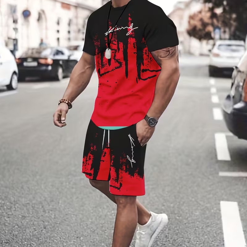 👕 60% DE RÉDUCTION EN CE MOMENT ! 🔥 Ensemble t-shirt et short à imprimé graphique pour homme – Tissu doux, design audacieux, idéal pour les journées d'été ☀️