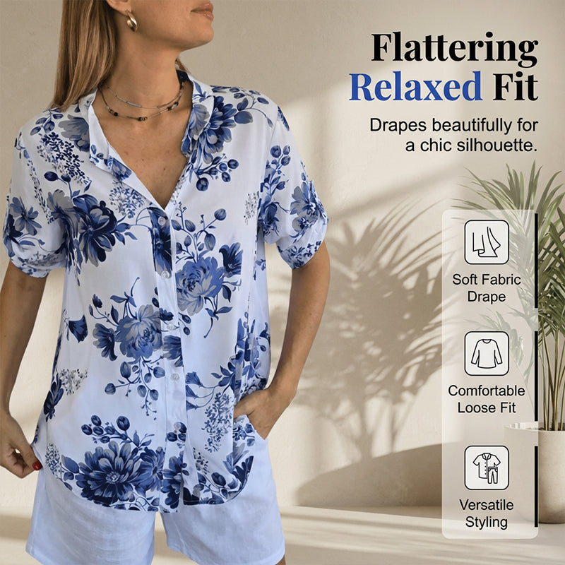 Chemise à imprimé floral boutonnée pour femme