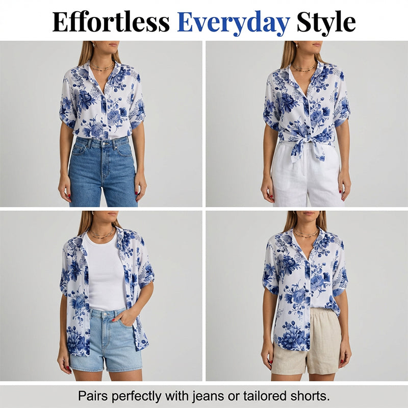 Chemise à imprimé floral boutonnée pour femme