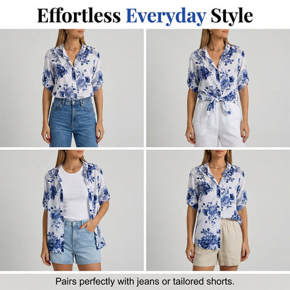 Chemise à imprimé floral boutonnée pour femme