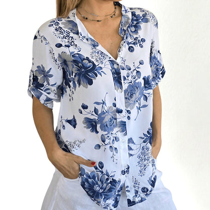 Chemise à imprimé floral boutonnée pour femme