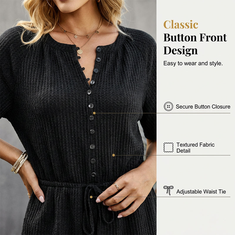 Combishort Femme en Maille Texturée à Manches Courtes