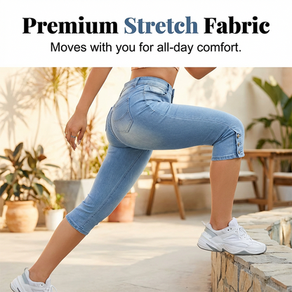 Jean capri slim taille haute pour femme