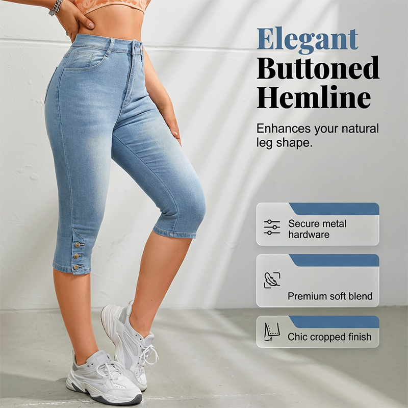 Jean capri slim taille haute pour femme
