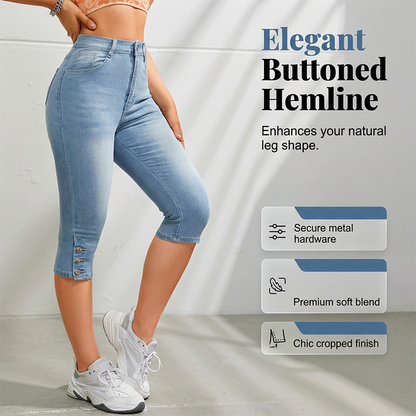 Jean capri slim taille haute pour femme