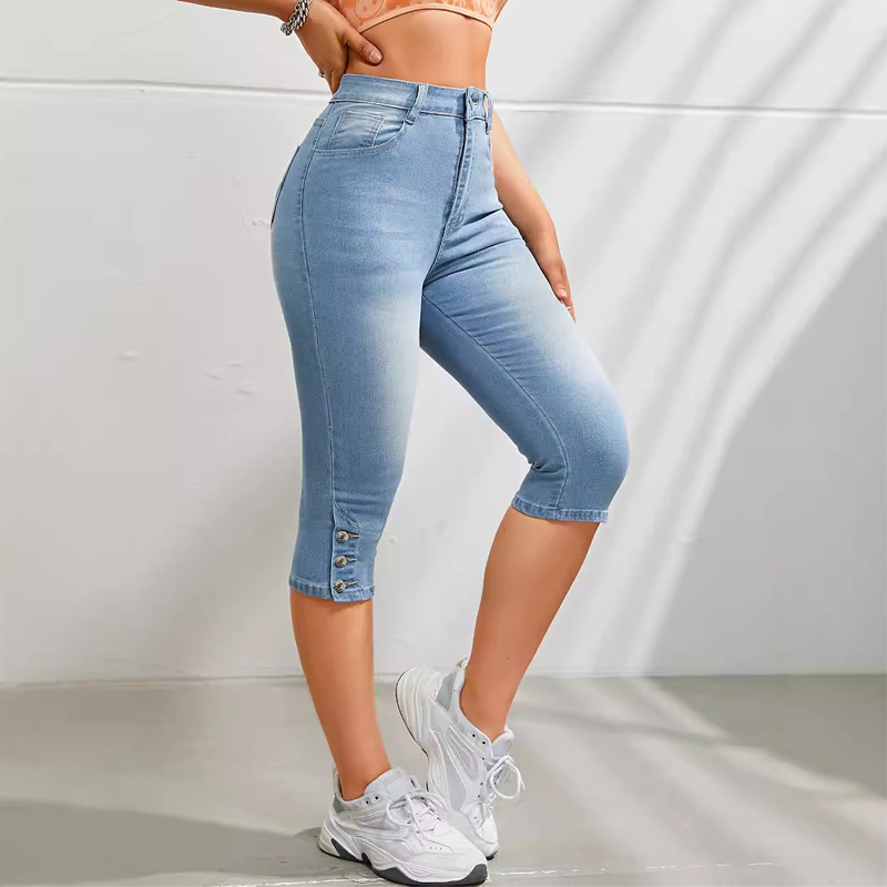 Jean capri slim taille haute pour femme