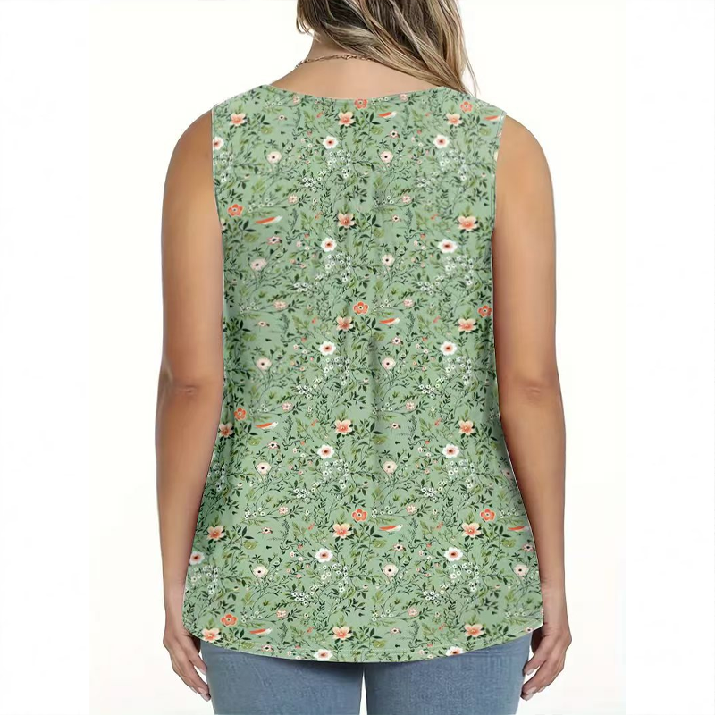 📢📢50 % de réduction !! ⏰Haut sans manches imprimé à boutons pour femme