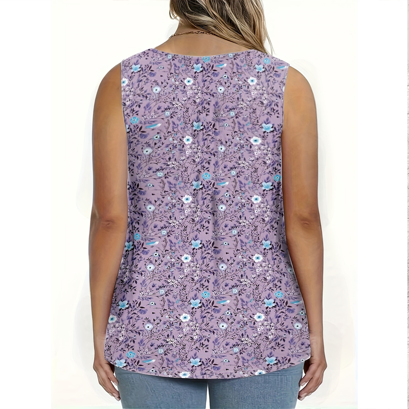 📢📢50 % de réduction !! ⏰Haut sans manches imprimé à boutons pour femme