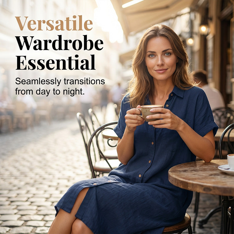 🌸 Robe-chemise à manches courtes et col boutonné pour femme — Un incontournable de votre nouvelle garde-robe ✨