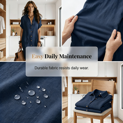 🌸 Robe-chemise à manches courtes et col boutonné pour femme — Un incontournable de votre nouvelle garde-robe ✨