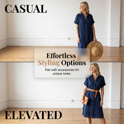 🌸 Robe-chemise à manches courtes et col boutonné pour femme — Un incontournable de votre nouvelle garde-robe ✨
