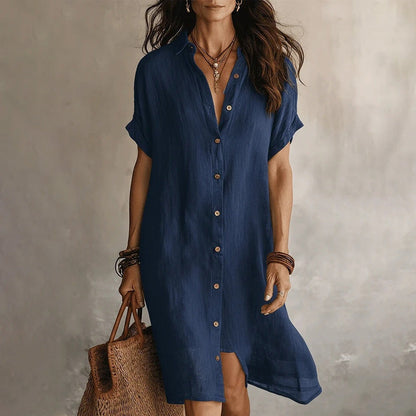 🌸 Robe-chemise à manches courtes et col boutonné pour femme — Un incontournable de votre nouvelle garde-robe ✨