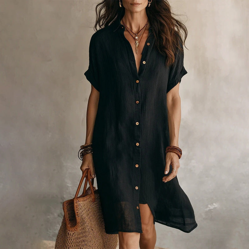 🌸 Robe-chemise à manches courtes et col boutonné pour femme — Un incontournable de votre nouvelle garde-robe ✨