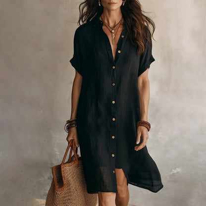 🌸 Robe-chemise à manches courtes et col boutonné pour femme — Un incontournable de votre nouvelle garde-robe ✨