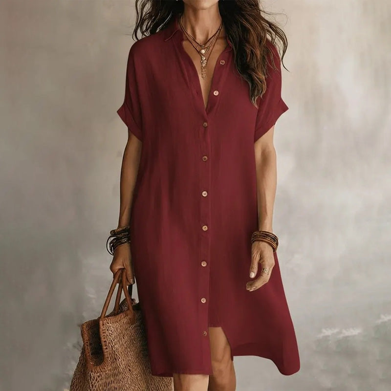 🌸 Robe-chemise à manches courtes et col boutonné pour femme — Un incontournable de votre nouvelle garde-robe ✨