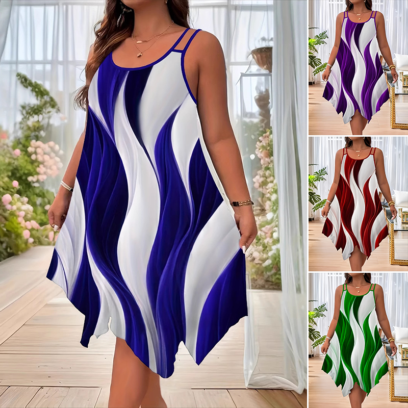 👗 54 % DE RÉDUCTION EN CE MOMENT ! 🌟 Robe midi fluide à double bretelle pour femme – Imprimé audacieux, ourlet asymétrique et idéale pour un look estival chic 💃