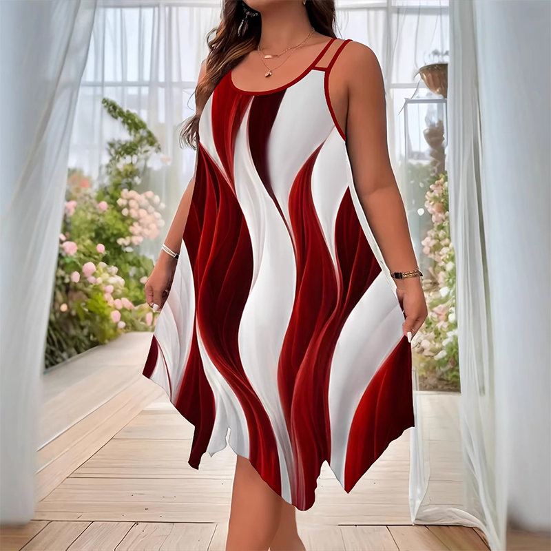 👗 54 % DE RÉDUCTION EN CE MOMENT ! 🌟 Robe midi fluide à double bretelle pour femme – Imprimé audacieux, ourlet asymétrique et idéale pour un look estival chic 💃