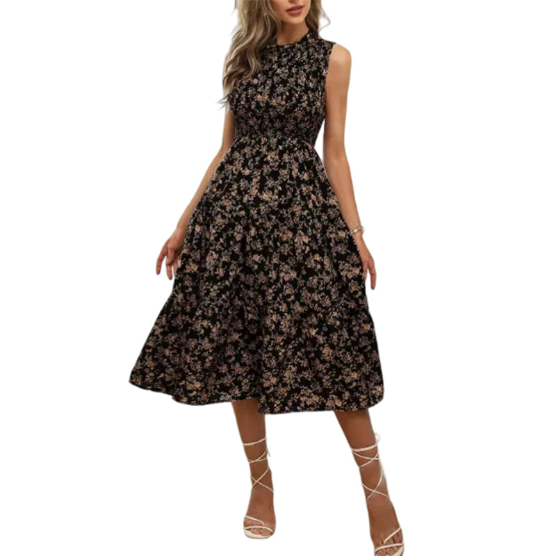 💐🌴👒 PROMO -50% ! Robe sans Manches Décontractée – Imprimé Floral, Coupe Midi & Jupe à Étages (6 Couleurs, S-3XL)