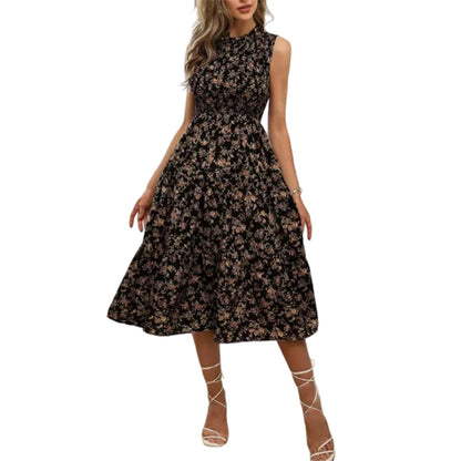 💐🌴👒 PROMO -50% ! Robe sans Manches Décontractée – Imprimé Floral, Coupe Midi & Jupe à Étages (6 Couleurs, S-3XL)