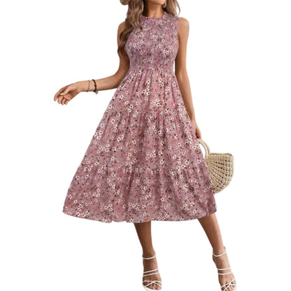 💐🌴👒 PROMO -50% ! Robe sans Manches Décontractée – Imprimé Floral, Coupe Midi & Jupe à Étages (6 Couleurs, S-3XL)