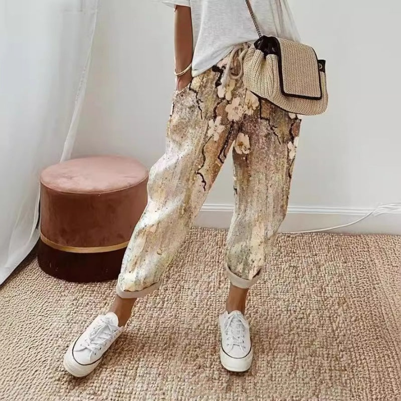 Pantalon décontracté imprimé multicolore pour femme