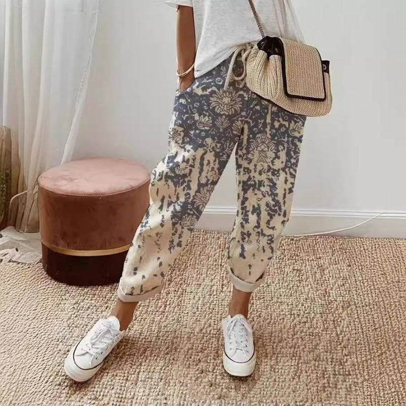 Pantalon décontracté imprimé multicolore pour femme