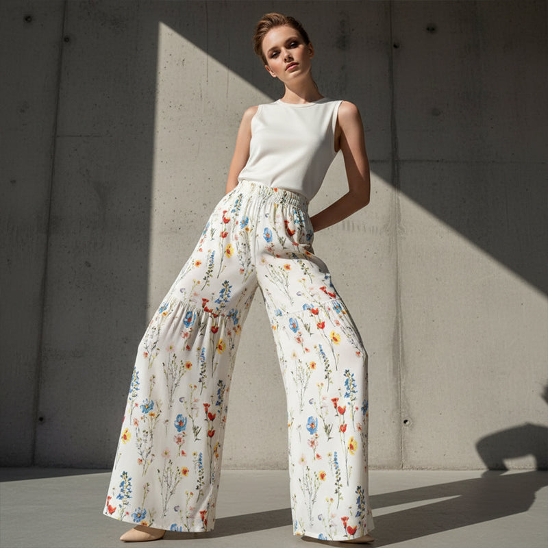 Pantalon large à imprimé floral pour femme