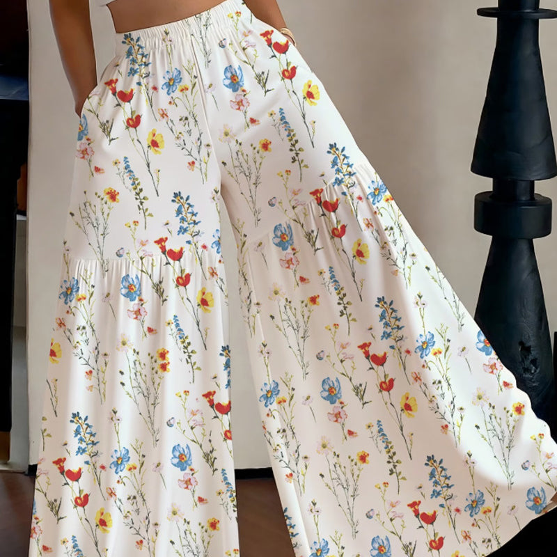 Pantalon large à imprimé floral pour femme