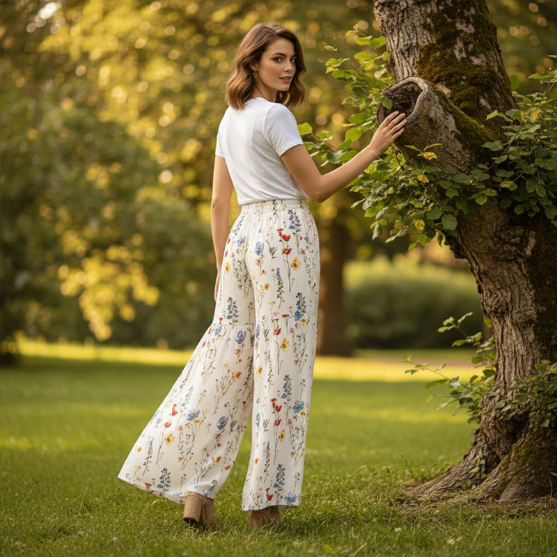 Pantalon large à imprimé floral pour femme