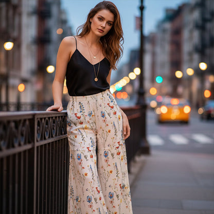 Pantalon large à imprimé floral pour femme