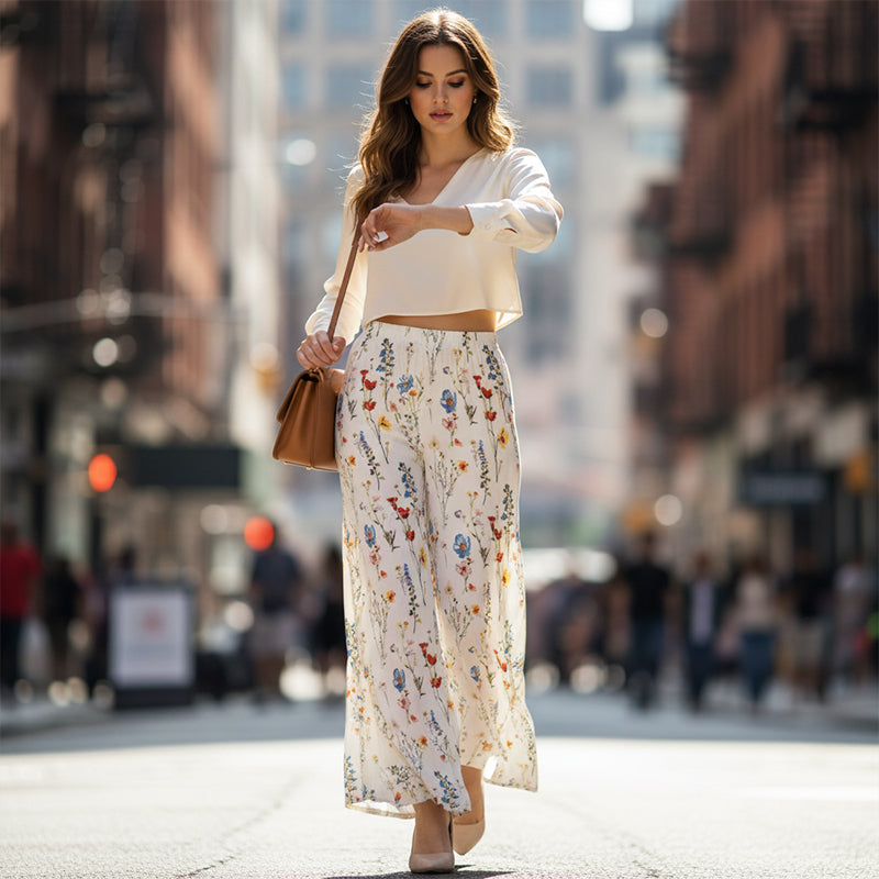 Pantalon large à imprimé floral pour femme